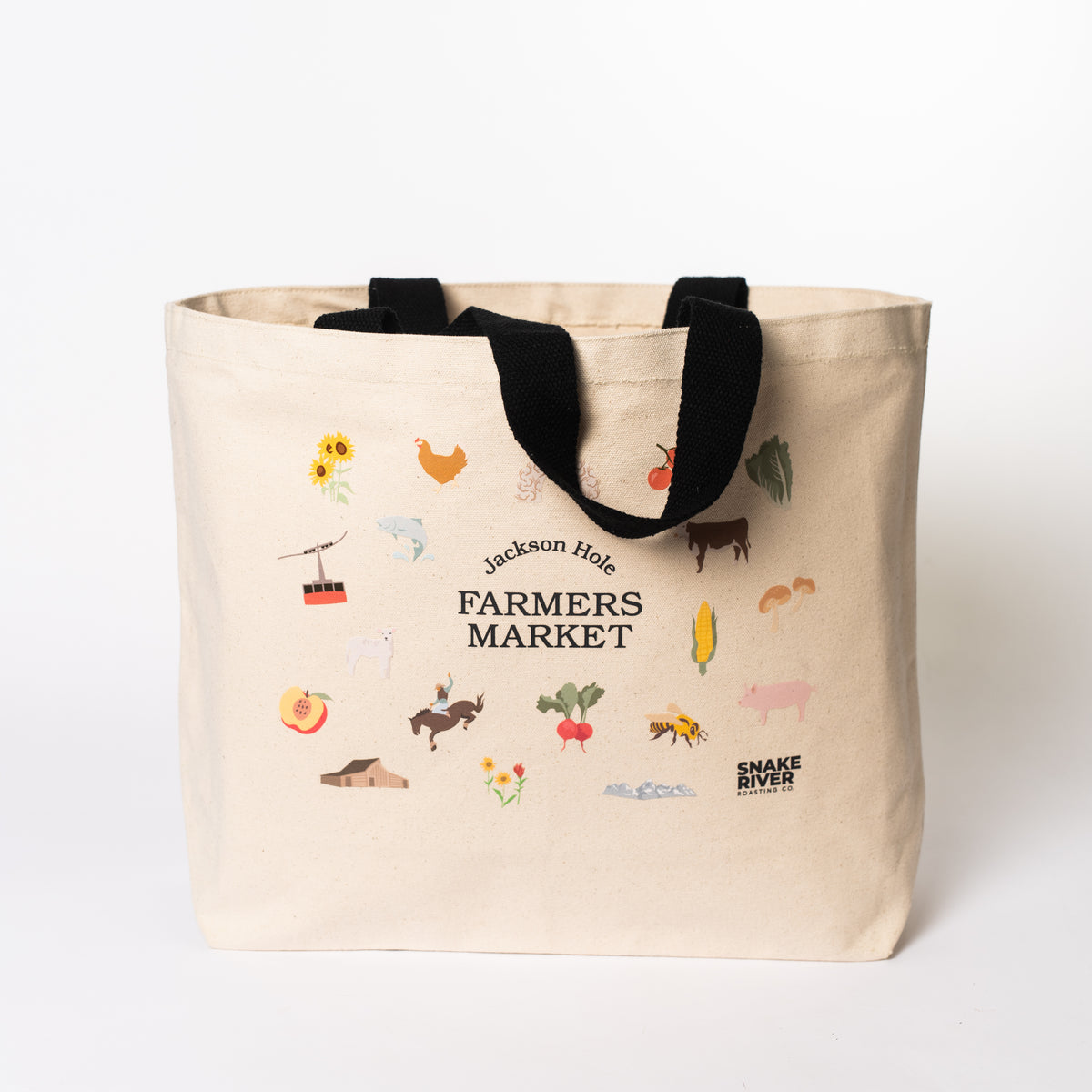 Farmers Market Tote Bag — Snake River Roasting Co. merch, studio photo on a white background (1 of 2)