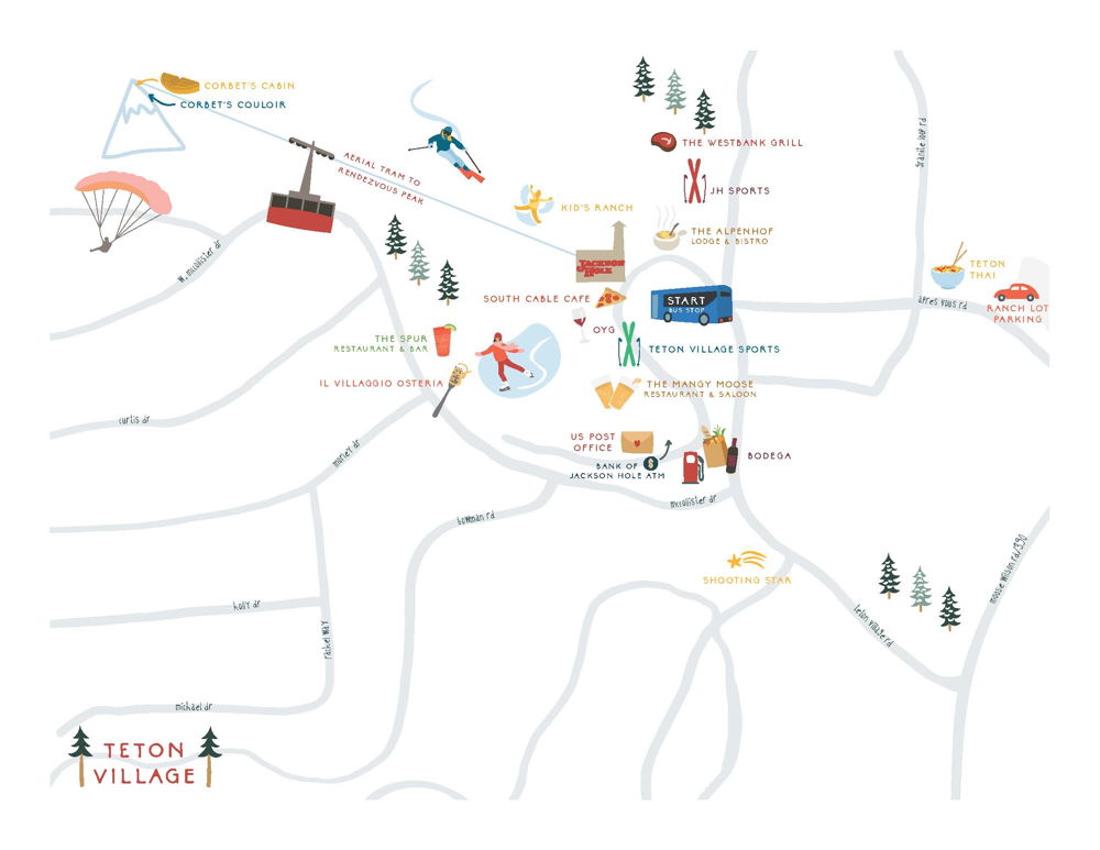 Ilka Hadlock&rsquo;s illustrated map of Teton Village